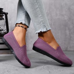 Women's Solid Color Knit Loafers Lightweight Anti Slip Flat Shoes for Casual Wear