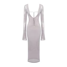 BEVENCCEL Sexy Luxury Sequins Deep V Long Sleeve Backless Sequins Long Dress Elegant Bodycon Maxi Evening Party Clubwear Dress