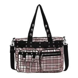 PU CHAINS Zipper Shoulder Bag Buckle Decorative Casual Women's Bags on Sale 2026 New Plaid Locomotive Style Women's Handbags