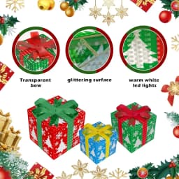 3Pcs/Set PVC Christmas Gift Box Set Luminous Folding Christmas Lighting Box with Bow Ribbon Christmas Glowing Decoration Outdoor