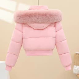 Autumn Winter Short Style Women's down Cotton Jacket Removable Fur Collar Slimming Design Warm Thickened Zipper Closure Coat