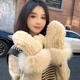 Real Rex Rabbit Fur Gloves For Women Winter Plush Thickened Warm Real Fur Gloves Handmade Knitted Fur Gloves Keep Warm Mittens