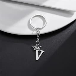 Unique DIY Crown Stainless Steel A-Z Letters Pendant Keychains for Men Women 26 Alphabet Car Key Ring Name Jewelry Keyrings Gift