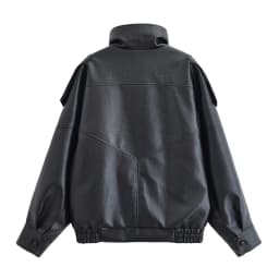 Women's Jacket 2026 Autunm New Black Long Sleeve Pebble Faux Leather Jacket Motorcycle Style Personality Fashion