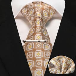 JEMYGINS Business Tie for Men Silk Navy Blue Tie Striped Paisley Necktie Handkerchief Tie Clips Set for Wedding Party Gift