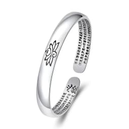 925 Silver Vintage Matte Bangles Engraved Heart Sutra Lotus Flower Bracelet for Women Simple and Fresh Style Jewelry Opening