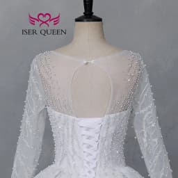 Customized Full Sleeves Africa Style Wedding Dress With Pearls Crystal Heavy Beading Shiny Tulle Plus Size Wedding Gown WX0466