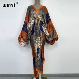 Sexy Beach High-Quality Hand-Rolled Feel Silk Rayon Fashion Print 2021 WINYI Maxi Women's Robes Long Beach V-Neck Bohemian Dress