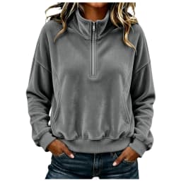 Womens Quarter Zip Pullover Long Sleeve Velvet Sweatshirt Soft Cozy Lightweight Fall Winter Outfits Casual Loose Color Hoodie