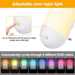 Plug in Night Light, Plug in Wall with Dusk to Dawn Sensor 0.5W Warm White RGB Night Light for Kid Bedroom, Bathroom, Stair