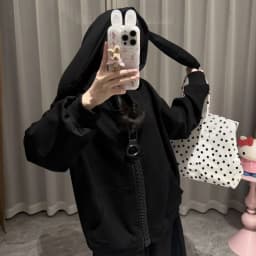 Women Kawaii Cute Bunny Ear Hooded Sweatshirt Oversized Big Zip Up Long Sleeve Sweet Y2K Streetwear Loose Casual Daily Outerwear