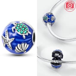 925 Sterling Silver Ocean Series Blue Turtle Starfish Shell Fit Original Bracelet Charms for Women diy Fine Jewelry Gifts