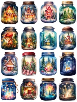 16Pcs/Pack Winter Christmas Magic Pot Sticker DIY Craft Scrapbooking Album Junk Journal Decorative Stickers