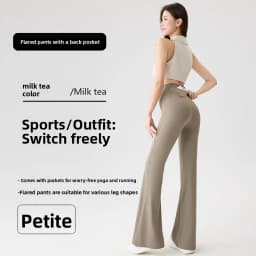 Women Bootcut Shark Yoga Flare Pants With Back Waist Pocket Fitness Workout Leggings Casual Sports Long Pants High Waist Trouser