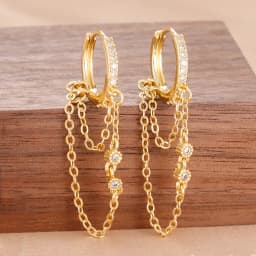 Stainless Steel Gold Color Chain Dangle Drop Earrings for Women Zirconia Pendant Clip Earring Vacation Party Jewelry Accessories