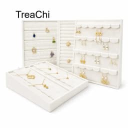 Vertical Velvet and Leather Jewelry Display Stand Large Adjustable Earring Necklace Ring Organizer for Shop Home Vanity Counter