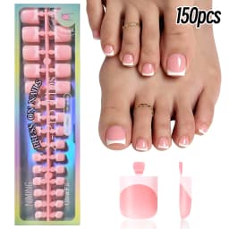 150Pcs Short Square Black French Tips Fake Toenails Matte Nude Pink Press On Toe Nails for Summer Daily Wearable False Toenail T