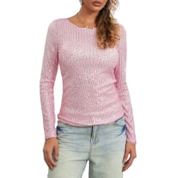 Women Spring Fall Long Sleeve Cropped Tops Sequins Basic T-shirt Casual Pullover for Club Streetwear Aesthetic Clothes