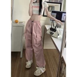 Chic Matching Loose Women's Wide Leg Pants Elastic Waist Drawstring Patchwork Straight Leg Pant Casual Streetwear New Sportswear