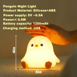 Penguin Nursery Night Light, LED Squishy Silicone Lamp, 2 Levels Dimmable Bedroom Nightlight Touch Lights, Dorm Decor Lamps