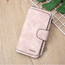 Featuring a cat motif this women's long wallet offers multiple card slots a coin pocket and a cell phone pouch A perfect gift