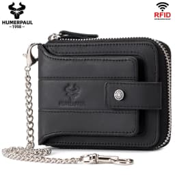Real Natural Cow Leather Men Wallet RFID Multi-card Large Capacity Credit Card Holder Purse Casual Zip Storage Coin Pocket Bag