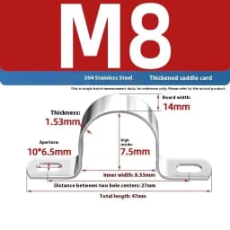 1Pcs Thickened U-Tube Strap Clamp Stainless Steel Horseback Wire Throat HoopCable Fastener Clips Applicable To Pipe OD 8-200mm
