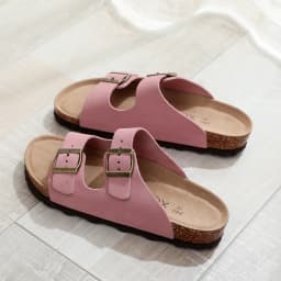 Birken Genuine Leather Women's Flat Slide Sandals - 2 Strap Design, Arch Support, Non-Slip, Cork Footbed, Slip-On Style