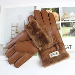 New men's sheepskin fur gloves thickened wool lining warm and cold resistant winter gloves leather