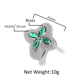 THE BLING KING Clover Flower Rings Micro Paved Out Green Cubic Zirconia Punk Ring Hiphop Jewelry For Men Women Party Gift