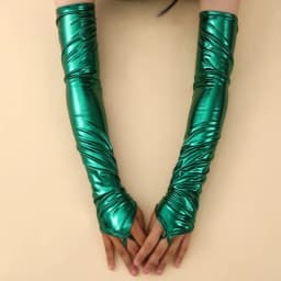 48CM Women Multicolor Patent Leather Hook Finger Gloves Cosplay Stage Performance Electronic Music Festival Bar Pole Dance Solid
