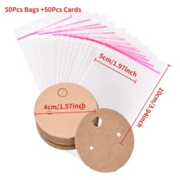 50Pcs Kraft Paper Card with 50Pcs Self-Adhesive Bags Blank Cardboard Holder Tags For Long Drop Earring Jewelry Display Packaging