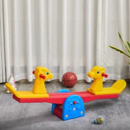 HOMCOM Kids Seesaw Safe Teeter Totter 2 Seats with Easy-Grip Handles Multicolor