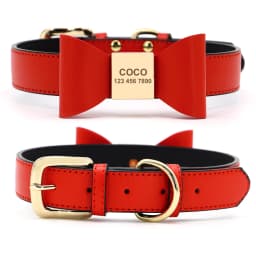 Personalized Dog Collar Customized Leather Pet ID Name Collar With Bowknot Free Engraved For Small Medium Dogs Cats Pet Supplies