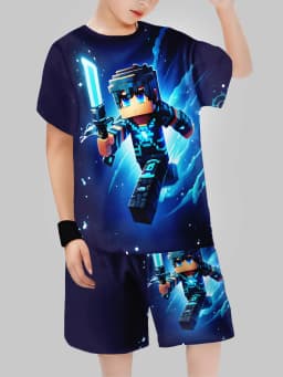 new Block Man Digital Printing Cross Border Children's Clothing Casual Short Sleeved T-shirt Boys' Clothing