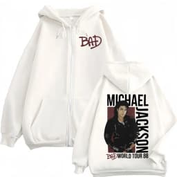 Michael Jackson King of Pop Bad World Tour Zipper Hoodies Men Women Hip Hop Street Zip Up Sweatshirts Fleece Loose Jacket Hoodie