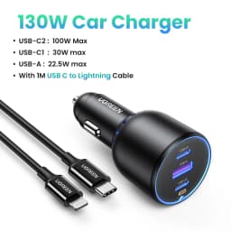 【New-in】UGREEN 130W Car Charger Fast Charging PD Quick Charger USB Type C Phone Charge For iPhone 14 13 12 Pro Max Tablet Laptop