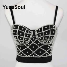 Black Y2K Tops White Rhinestone Sequins Tassel Slim Crop Top New Gothic Party Club Wedding High Street Sexy Corset Top Camis