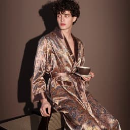 New Men's Robe Pajama Print Kimono Bathrobe Gown Spring Summer Male Sleepwear Loungewear Loose Silk Satin Nightwear Homewear