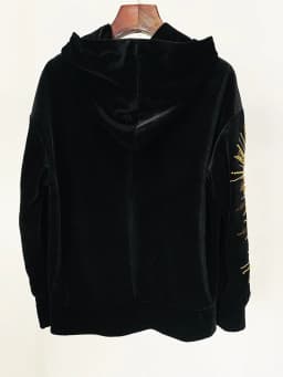 HIGH STREET Newest 2026 Designer Tops Women's Sequined Rhinestone Diamonds Beaded Velvet Loose Hooded Hoodie Sweatshirt