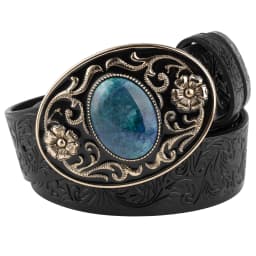Women's Decorative Buckle Colorful Bead Embossed Split Leather Belt