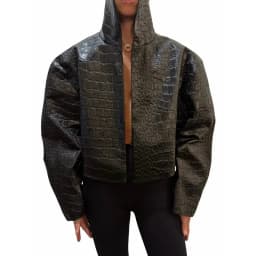 Women's Crocodile Pattern Short Leather Jacket Retro High Collar Zipper Loose Long Sleeve Jackets Lady Street Daily Wear 2026