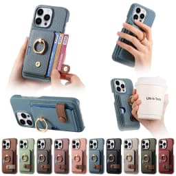 Leather Ring Support Phone Case for IPhone 17 Air 16E 18 16 15 14 13 12 11 Pro Max Plus Wallet with Card Holder Shockproof Cover