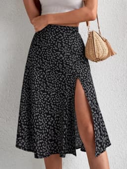 Spring and summer new women's versatile floral zipper split A-line skirt