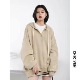 CHIC VEN Women's Hoodies Sweatshirts Casual Solid Loose Drawstring Jackets Korean Female Clothes Streetwear Spring New 2024