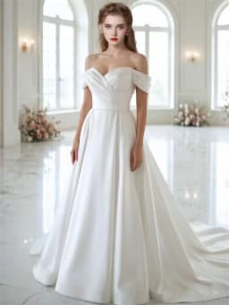 Customized Elegant Simple Satin Off The Shoulder Modern Wedding Dresses For Bride Pleats A-Line Sweep Train Long Bridal Gowns