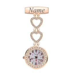 Personalized Customized Engraved With Your Name Doctor Clock Pin Brooch Zircon Crystal Strass Healthcare Heart Fob Nurse Watch