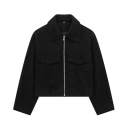 Women Fashion Patch Pockets With Flaps Cropped Jacket Coat Vintage Long Sleeve Front Zipper Female Outerwear Chic Tops