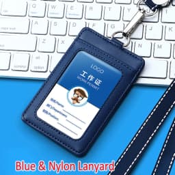 Real Leather Business Work Card Holder ID Badge Holders with Nylon Lanyard Id Name Tag Chest Cards Cases Retractable Reel Clips