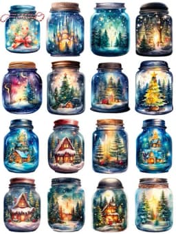 16Pcs/Pack Winter Christmas Magic Pot Sticker DIY Craft Scrapbooking Album Junk Journal Decorative Stickers